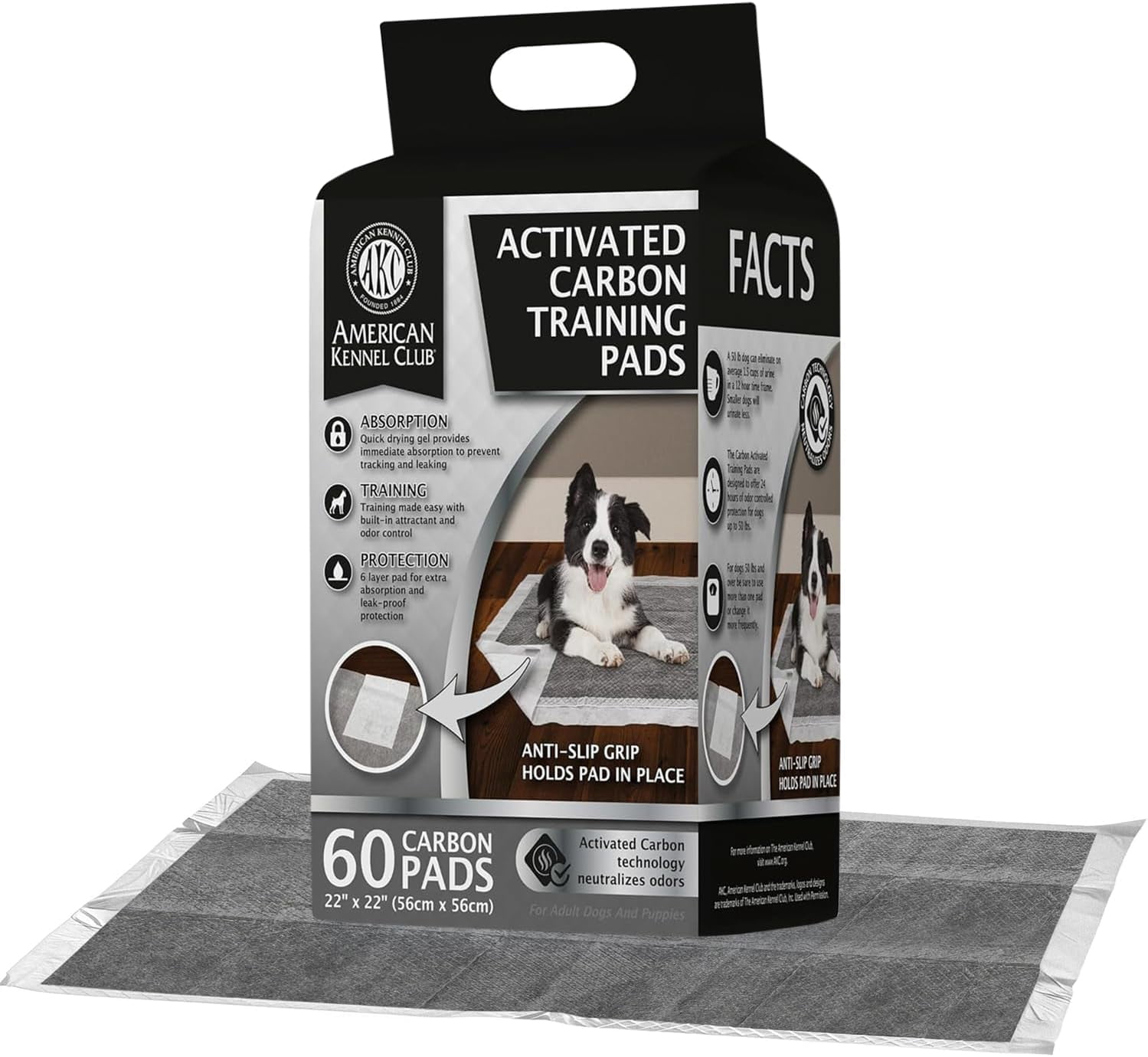 Charcoal Puppy Training Pads, with Anti-Slip Adhesive Backing, Quick Dry Gel and Activated Carbon Odor Control (Charcoal, 22" x 22" - Pack of 60)