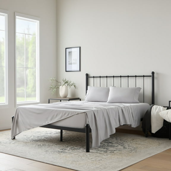 Charcoal Queen Size Bamboo Sheet Set (90gsm  60% Rayon from Bamboo, Percale Weave, 14" Deep Pocket for Mattress)