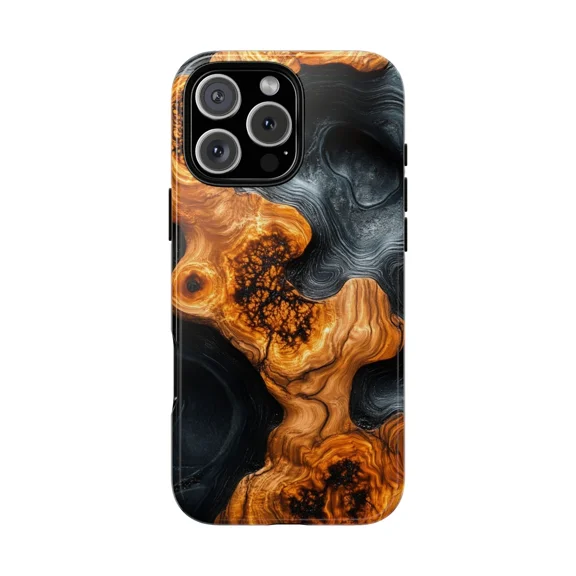 Charcoal Resin Wood Texture Print Nature Timber iPhone 11 12 13 14 15 16 17 Pro Max Case