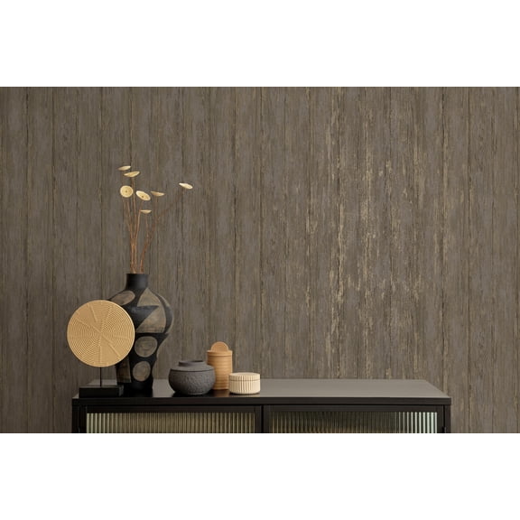 Charcoal Rustic Timber Print Non Woven Non-Pasted Textured Wallpaper 57 Sq. Ft.