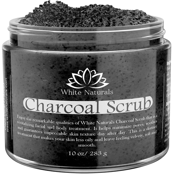 Charcoal Salt Scrub by White Naturals: Great Gift for Men & Women, Face & Body Scrub, Natural Scrub For Skin Exfoliation And Cleanse