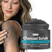 Charcoal & Sea Salt Body Scrub - Deep Detoxifying Exfoliator with Activated Carbon, Nourishes Skin, Oil-Infused Formula for Elbows/Knees, 300G