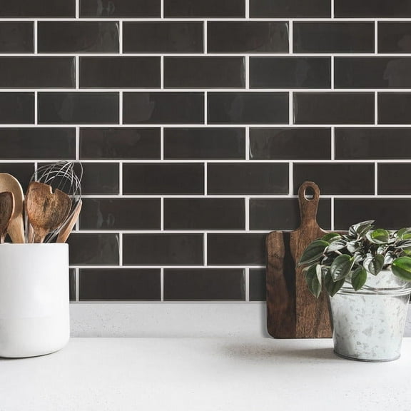 Charcoal Seaglass Peel and Stick Backsplash