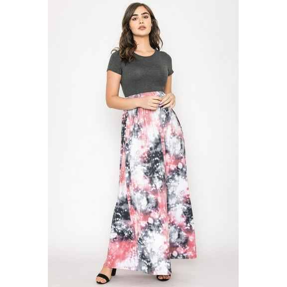Charcoal Short Sleeve Galaxy Tie Dye Maxi Dress_Plus