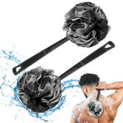 Charcoal Shower Loofah with Handle 2 Pack by Tilcare - Long Handle Shower Sponge Loofah Back Scrubber, PE Soft Mesh Loofah,  Body Scrubber & Bath Sponge for Men Women