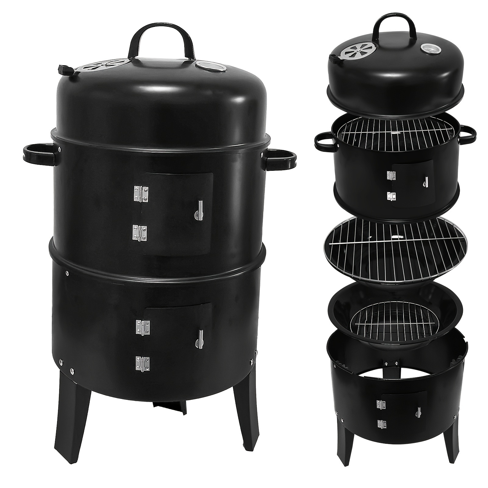 Charcoal Smoker 3in1 Outdoor, Portable Charcoal BBQ Grill with Smoker