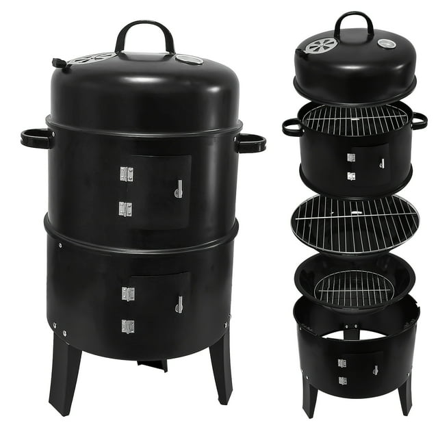 Charcoal Smoker 3in1 Outdoor, Portable Charcoal BBQ Grill with Smoker