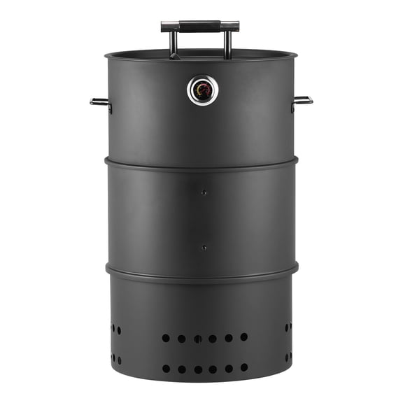 Charcoal Smoker Grill, 18.5 inch Barrel BBQ Smoker, Coated Steel Outdoor Grill with 2 Grates, Hooks, Thermometer for Backyard Patio