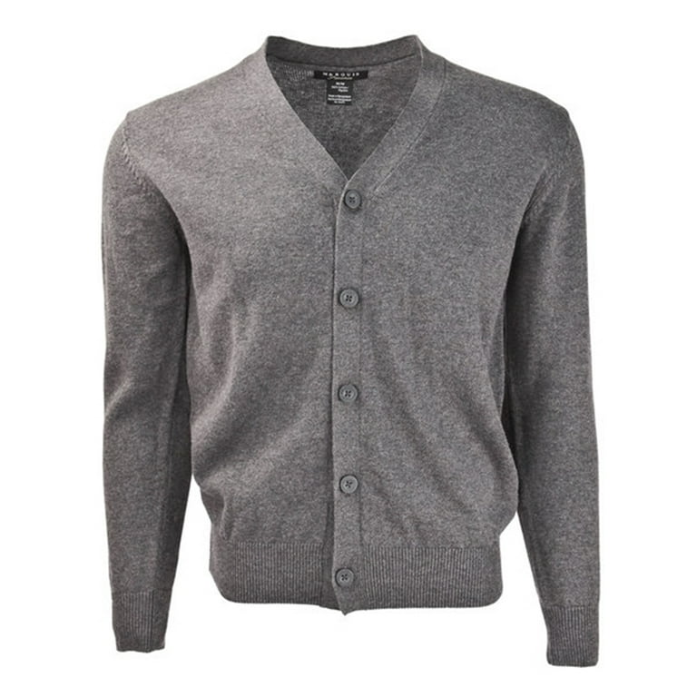 Charcoal Solid Button Cotton Cardigan Sweater 2XL For Men From