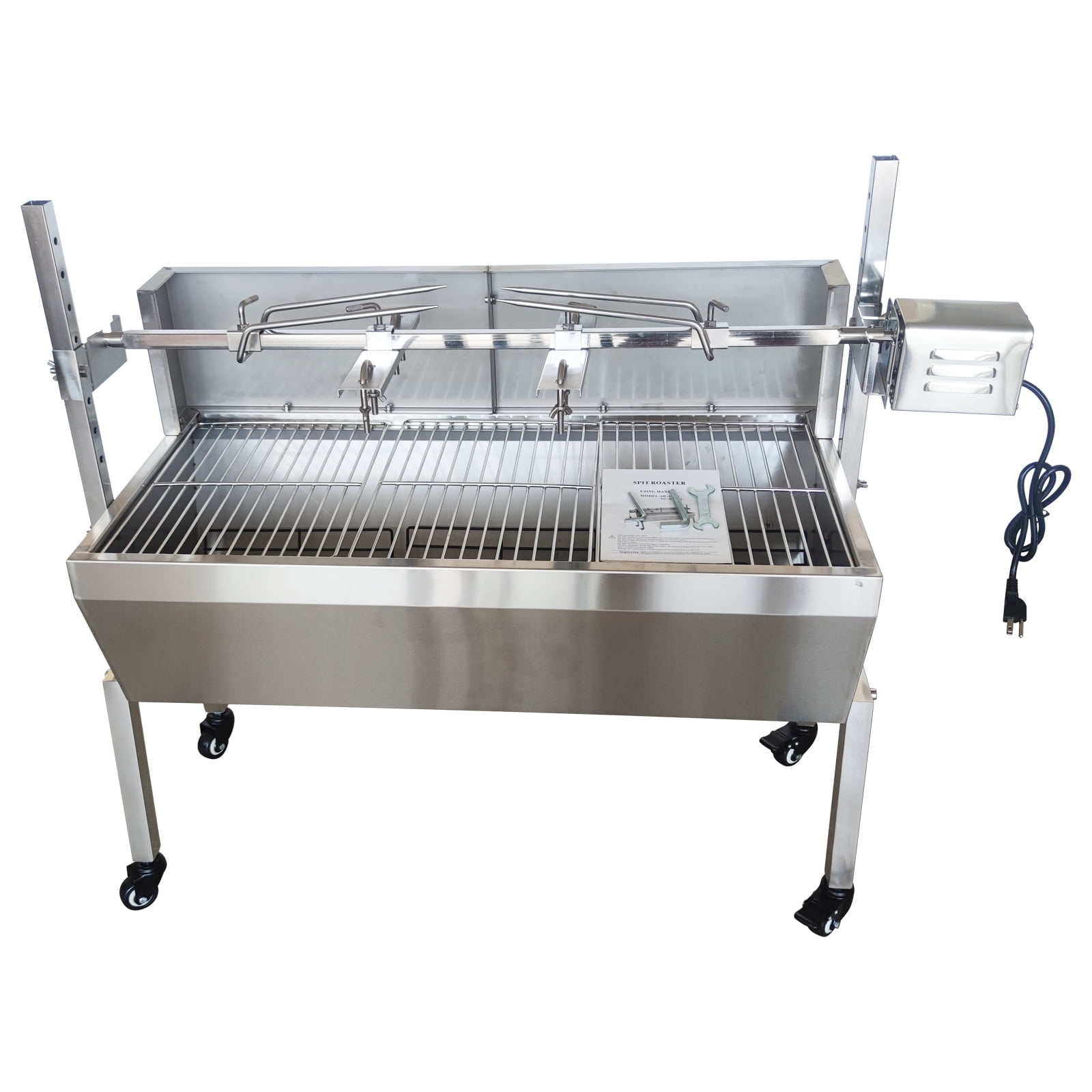 Charcoal Spit Rotisserie Roaster Grill Trolley Stainless Steel Grill Pig Lamb Roast BBQ Grill