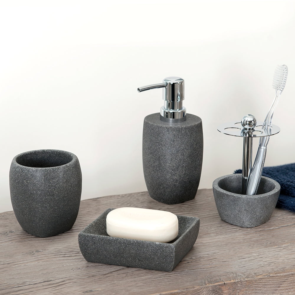 Charcoal Grey Stone Finish 4-Piece Bathroom Accessory Set