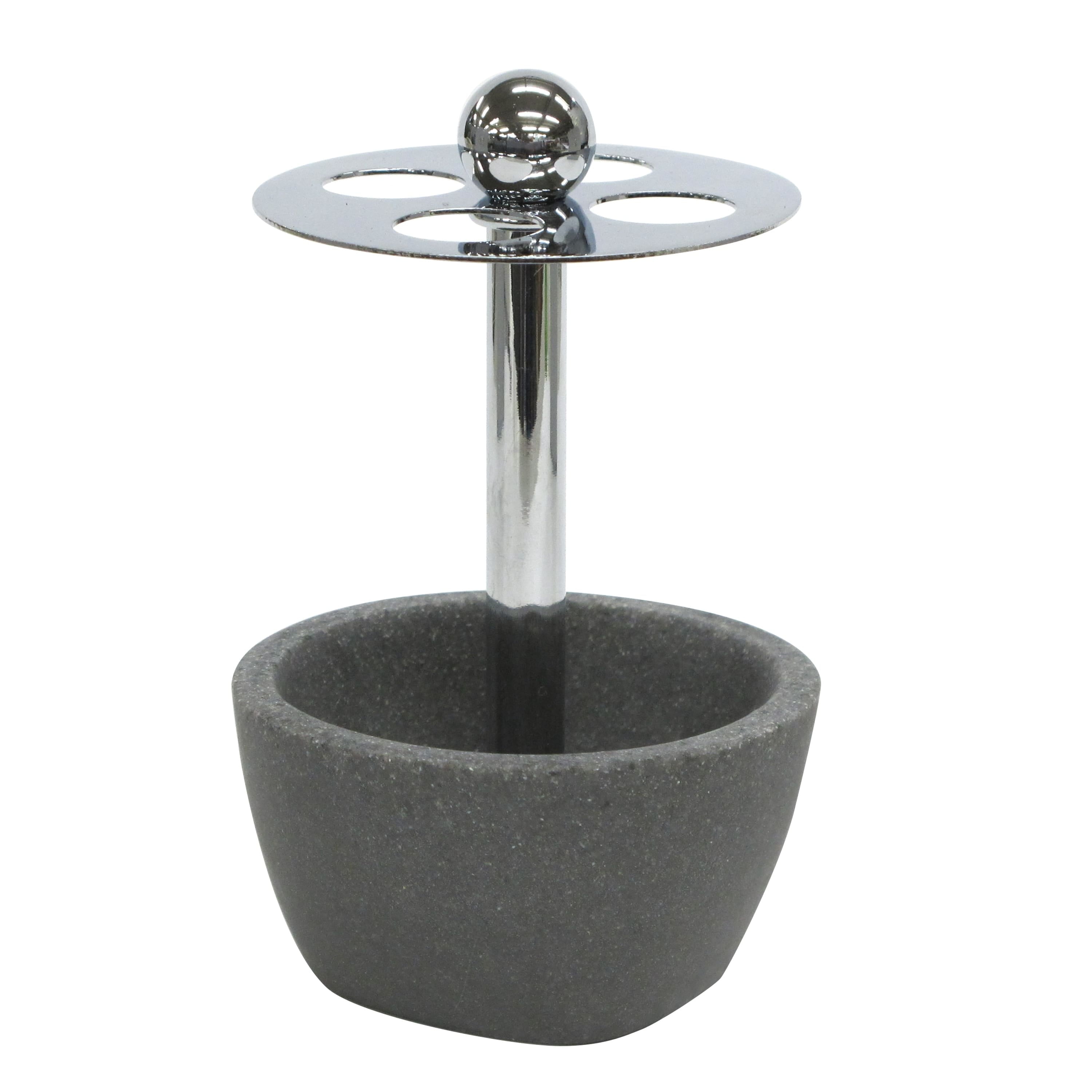 Charcoal Gray Stone and Metal Toothbrush Holder