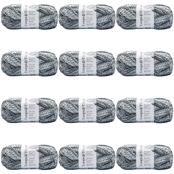Loops & Threads Charcoal Textured Twist Yarn - Bulky Weight Yarn for Knitting, Crochet, Weaving, Arts & Crafts, 12 Pack
