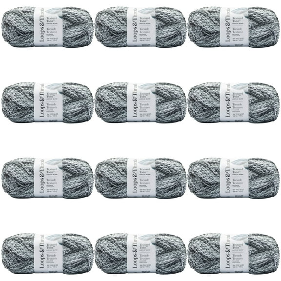 Loops & Threads Charcoal Textured Twist Yarn - Bulky Weight Yarn for Knitting, Crochet, Weaving, Arts & Crafts, 12 Pack