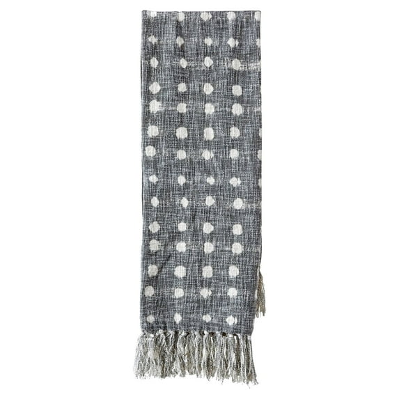 Charcoal Throw with White Polka Dots & Tassels by 3R Studios