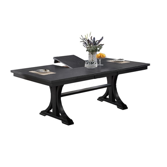 Charcoal Trestle Dining Table with Butterfly Leaf, Modern Farmhouse Style Extendable Wooden Table for Dining Room