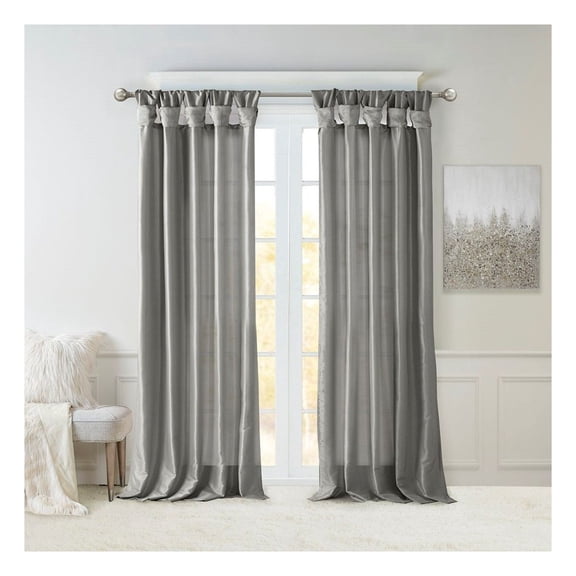 Charcoal Window Curtain Panel, 50x95 Inch - Faux Silk Sheen, Twisted Tab Top, Privacy Lining Included - Single Panel for Bedroom, Living Room