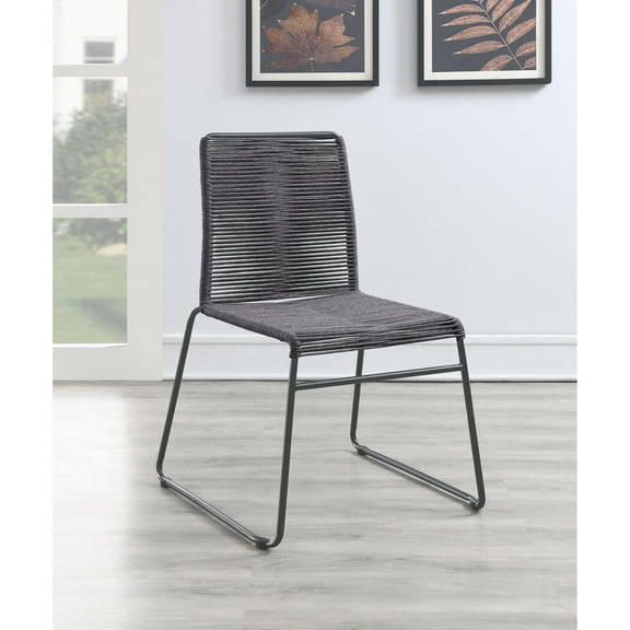 Charcoal Woven Rope Stackable Side Chair Set of 2, 34.5"H | Modern rope design, sturdy metal frame, space-saving stackable seating