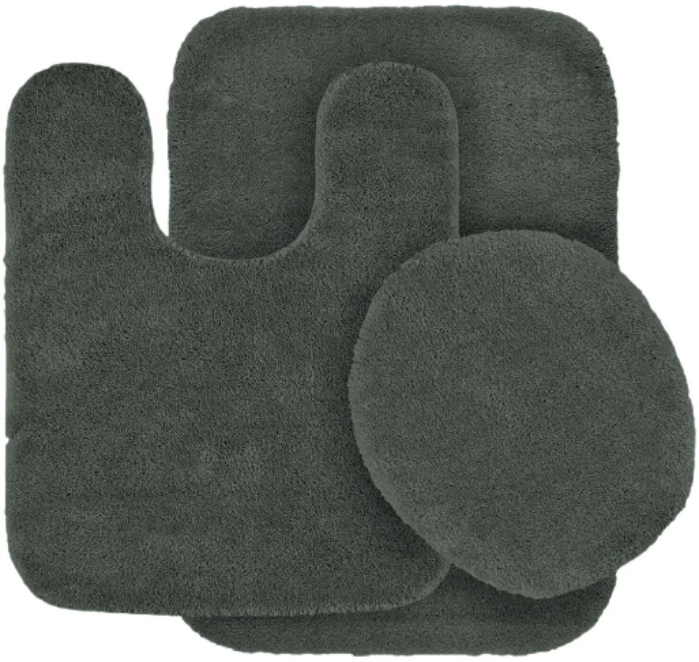 Gorgeous Home Linen Charcoal BS#6 Bathroom Mat Rug Chenille Non-Skid Rubber Backing 3pc