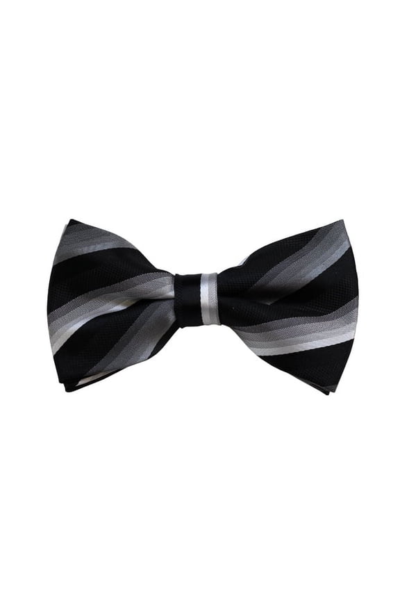 Charcoal to White Fade And Black Striped Woven Pre-Tied Bow Tie