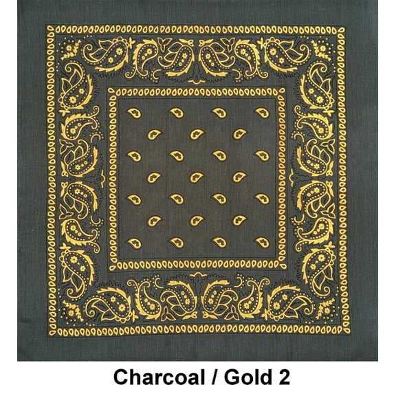 Charcoal with Gold Accent 2 Paisley Design Print Cotton Bandana
