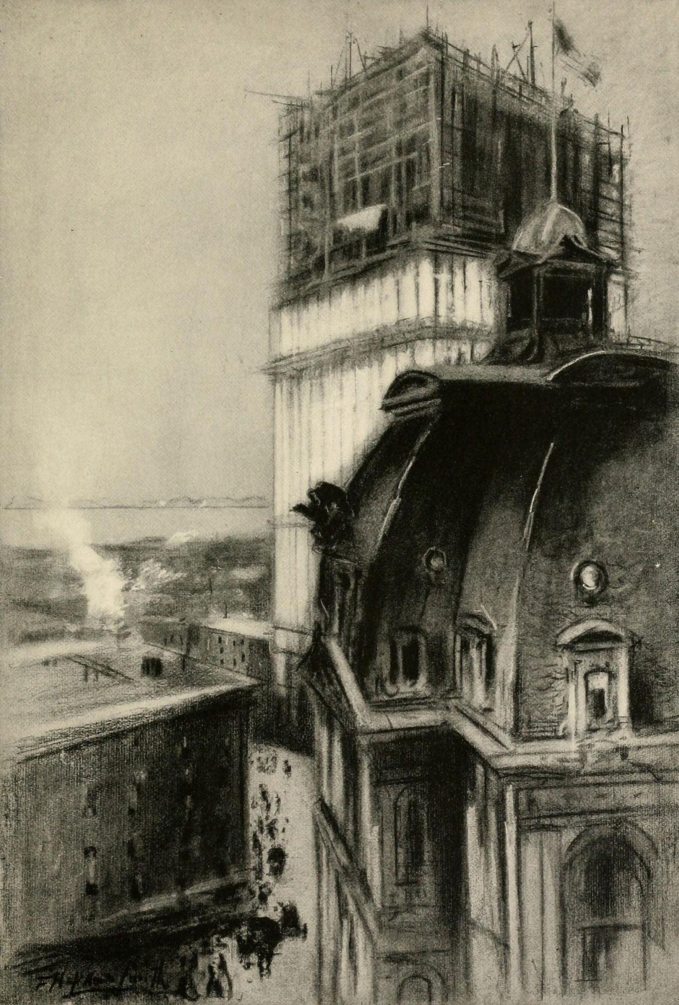 Charcoals of New & Old New York 1912 Building a Skyscraper Canvas Art - Francis Hopkinson Smith (18 x 24)