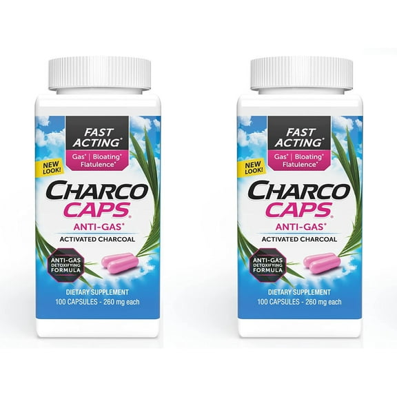 Charcocaps Dietary Supplement Anti-Gas Formula, 100 ct, 2 Pack