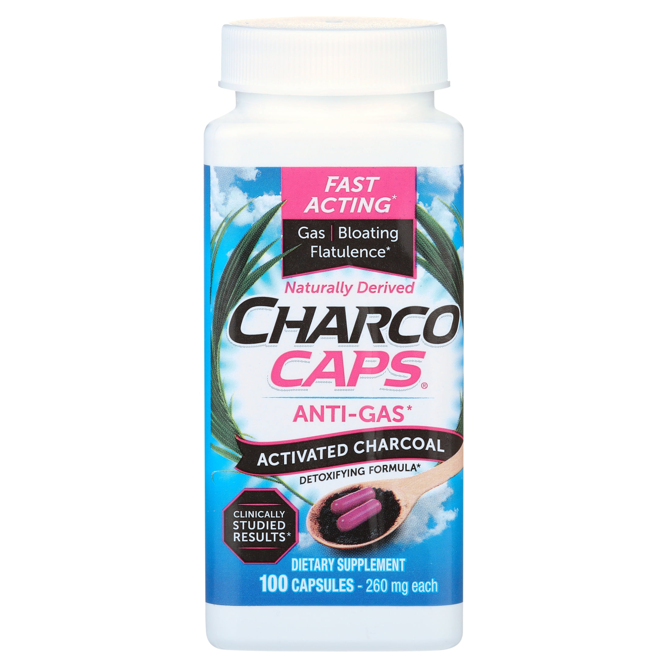 Charcocaps Fast Acting Gas Relief for Bloating & Flatulence Activated Charcoal Capsules, 100 Count