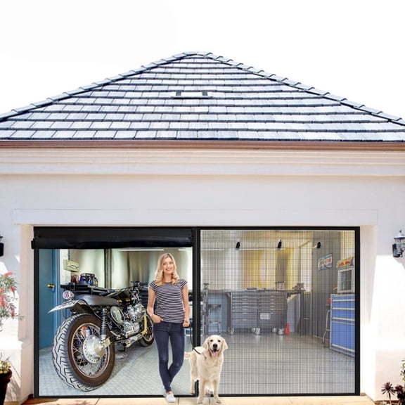 Charcrocsm 16x7 FT Garage Door Screen, Magnetic Screen Doors for 2 Car Garage, Fiberglass Mesh Net with Magnets
