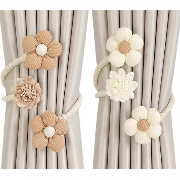 Charcrocsm 2-Pack Floral Curtain Tiebacks, No-Drill Decorative Curtain Holdbacks, Boho Curtain Ties for Living Room Bedroom Home Decor