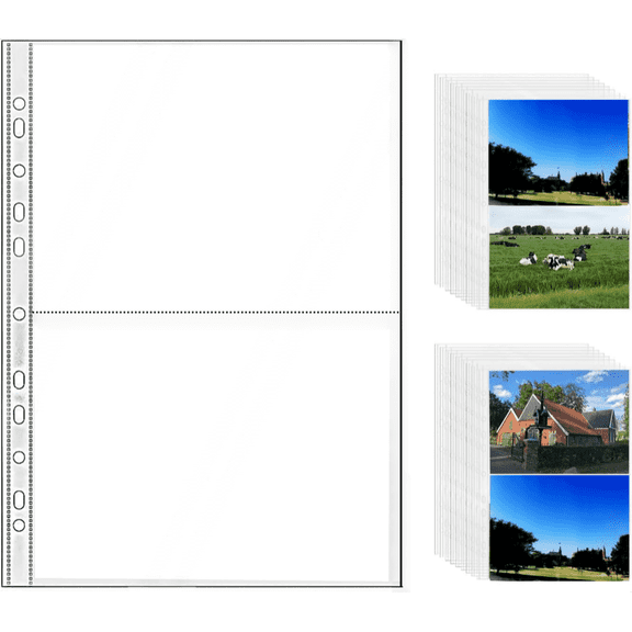 Charcrocsm A4 Photo Album Refill Pages,30-Pack Clear PP2-Pocket Sleeves for4x6 Photos, Binder Inserts for Photo and Card Storage
