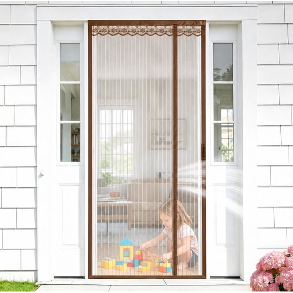Charcrocsm Magnetic Screen Door Mesh, Side Opening Pure Brown Door Screen with Magnetic Closure, 95x210cm, Anti-Mosquito Magnet Net for Patio and Kitchen, Easy No-Drill Install with Velcro