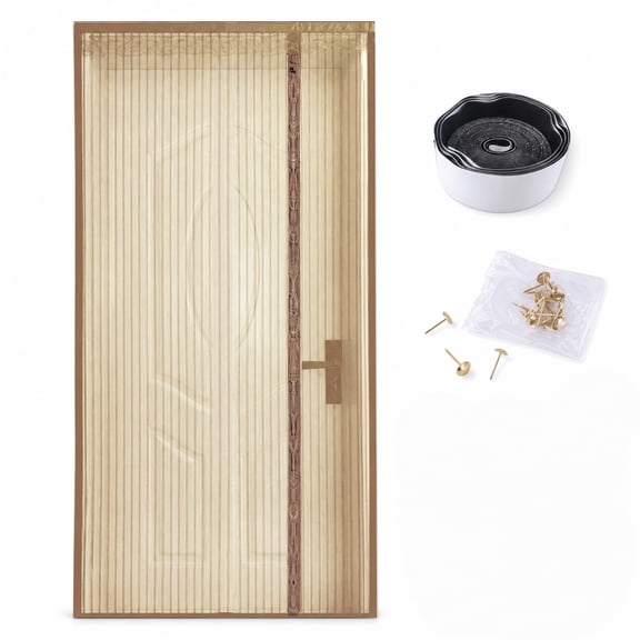 Charcrocsm Magnetic Screen Door Mesh, Side Opening Pure Brown Door Screen with Magnetic Closure, 95x210cm, Anti-Mosquito Magnet Net for Patio and Kitchen, Easy No-Drill Install with Velcro