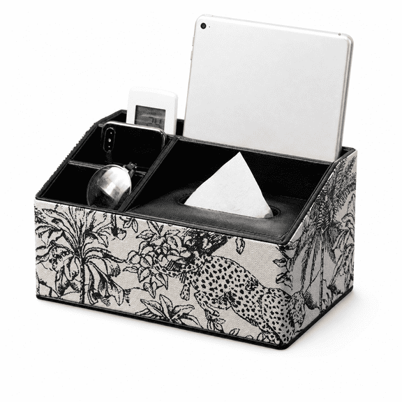 Charcrocsm PU Leather Tissue Box Cover, Rectangular Tissue Holder, with Remote Control Caddy, for Nightstand, Office Desk (Flower)
