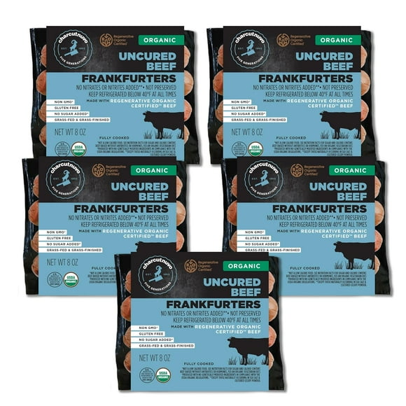 CharcutNuvo: Organic Uncured Beef Frankfurters - 10oz, 5 Pack - Non-GMO, Paleo, Cooked and Sausage - Grass-Fed, U.S. Beef - No Antibiotics, Hormones, Gluten, Dairy, or Sugar - No Nitrites or Nitrates
