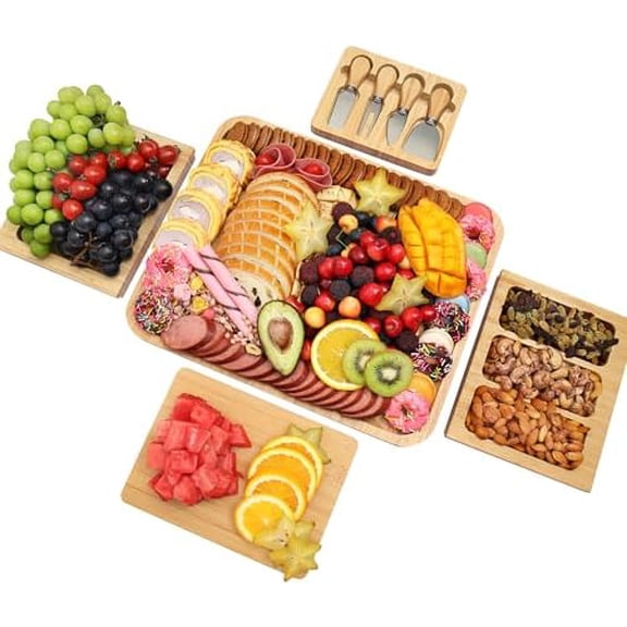 Charcuterie Board Cheese Tray Set with Stainless Steel Knives, Slates and Bowls. Gift for Housewarming, Wedding Couple, Bridal Shower (CB002)