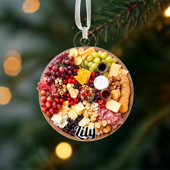 Charcuterie Board Christmas Ornament – Custom Name Food, Cheese & Meat Tree Decor, Wine Ornament, Hostess Gift, Cheese Lover Xmas Gift
