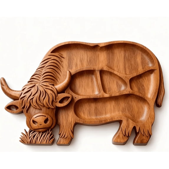 Charcuterie Board, Gaqring Highlands Cow Wooden Serving Tray, Unique Farm Animal Cheese Board with Exquisite Finish Durable Conversation Piece