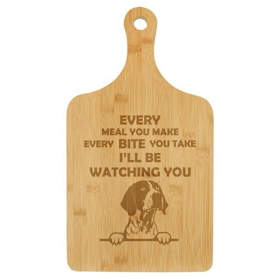 Charcuterie Board With Handle Cheese Board Bamboo Cutting Board Gift German Shorthaired Pointer Every Bite You Take I'll Be Watching You Funny (Standard 15.5” x 9”)