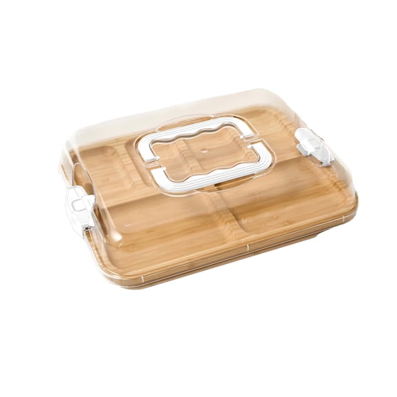 Charcuterie Board With Lid,Portable Wooden Cheese Serving Tray With Compartments,Food Storage Display Platter,Durable Cutting Board For Snacks Fruit Serving,Kitchen Entertaining Tray