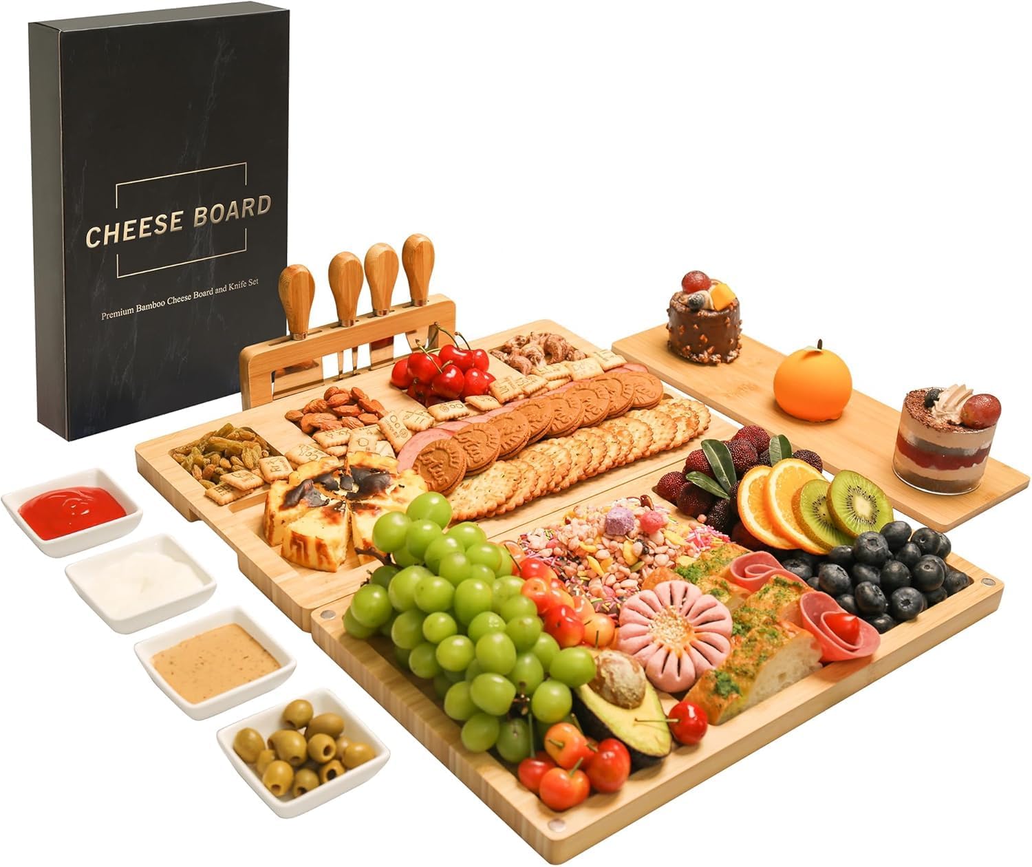 Charcuterie Board Set - Bamboo Cheese Board & Serving Tray with ...