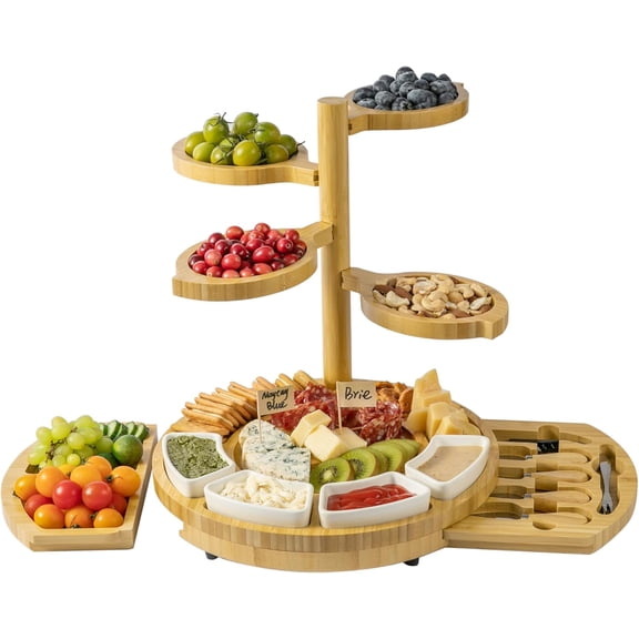 Charcuterie Board Set, Large Multi-Layer Bamboo Cheese Board,Removable Charcuterie Boards Tree with Rich Accessories,Ideal for House Warming Gifts New Home,Bridal Shower&Wedding Gifts