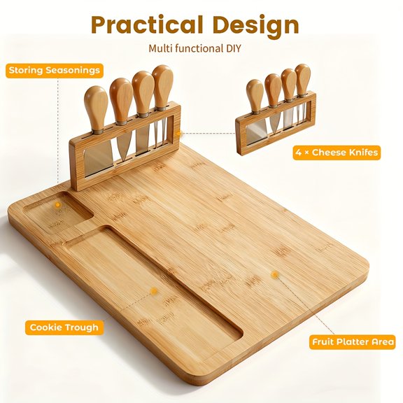 Charcuterie Board Set with 4 Cheese Knives, Large Serving Tray for Snacks and Appetizers