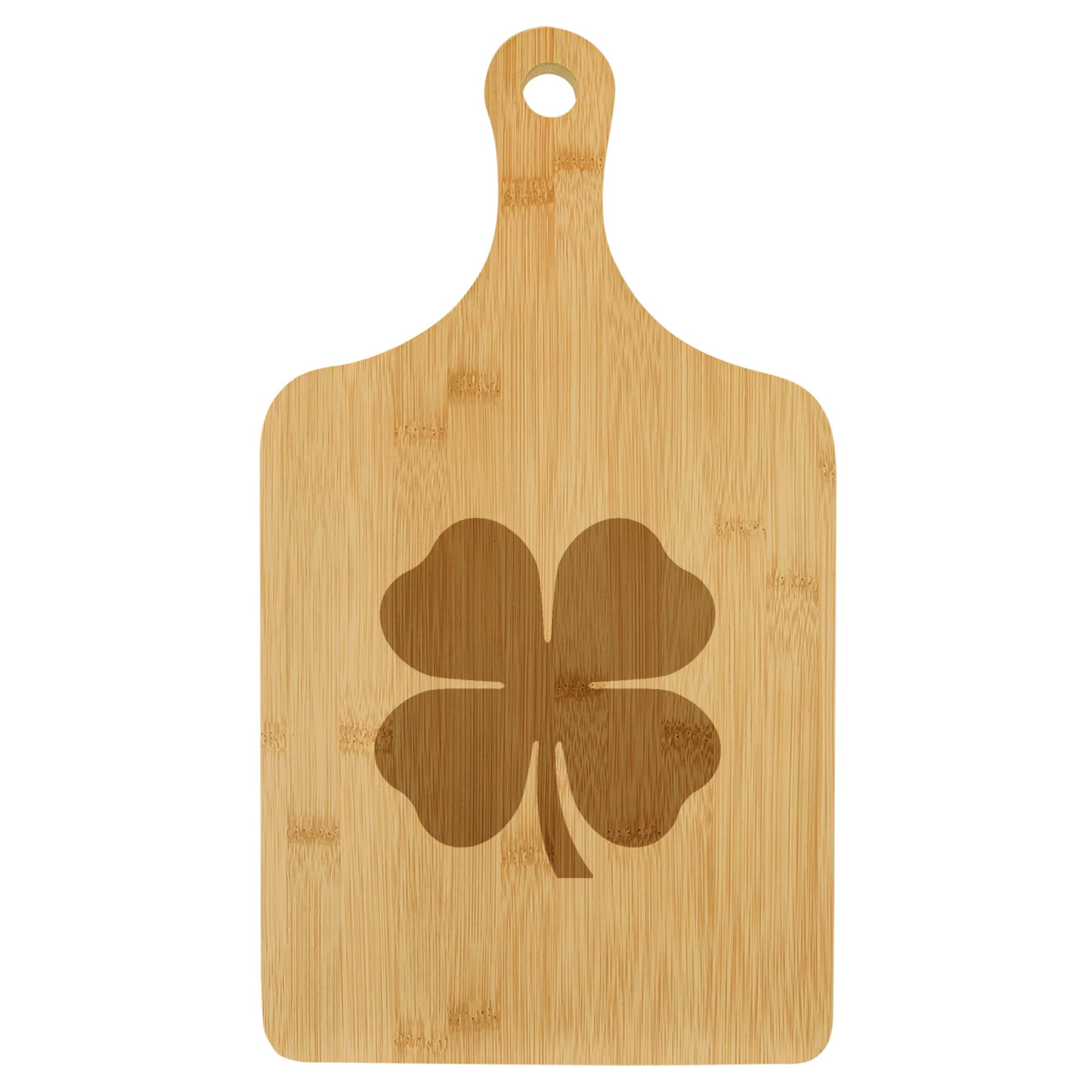 Charcuterie Board With Handle Cheese Board Bamboo Cutting Board Gift 4 Leaf Clover (Small 13.5” x 7”)