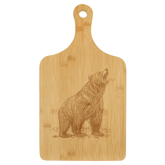 Charcuterie Board With Handle Cheese Board Bamboo Cutting Board Gift Bear Growling (Small 13.5 x 7)