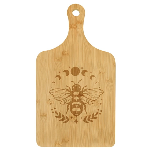 Charcuterie Board With Handle Cheese Board Bamboo Cutting Board Gift Bee and Moon (Small 13.5 x 7)