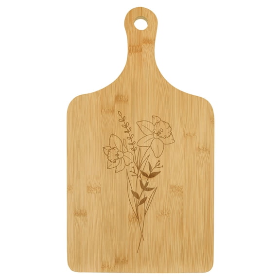 Charcuterie Board With Handle Cheese Board Bamboo Cutting Board Gift Birth Month Flowers (March - Daffodil, Standard 15.5 x 9)