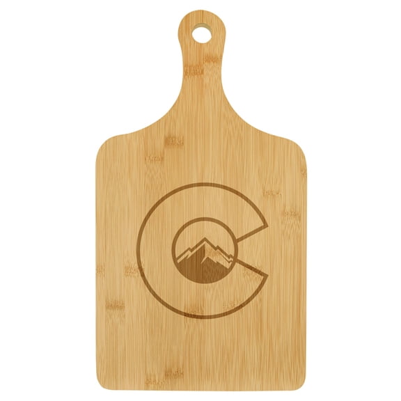 Charcuterie Board With Handle Cheese Board Bamboo Cutting Board Gift Colorado Flag with Mountains (Standard 15.5 x 9)