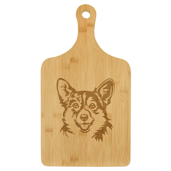 Charcuterie Board With Handle Cheese Board Bamboo Cutting Board Gift Corgi Face (Small 13.5 x 7)