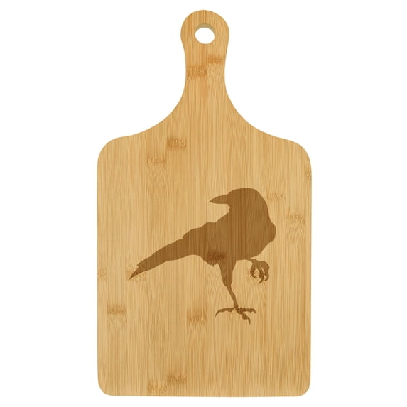 Charcuterie Board With Handle Cheese Board Bamboo Cutting Board Gift Crow Raven Blackbird (Small 13.5” x 7”)